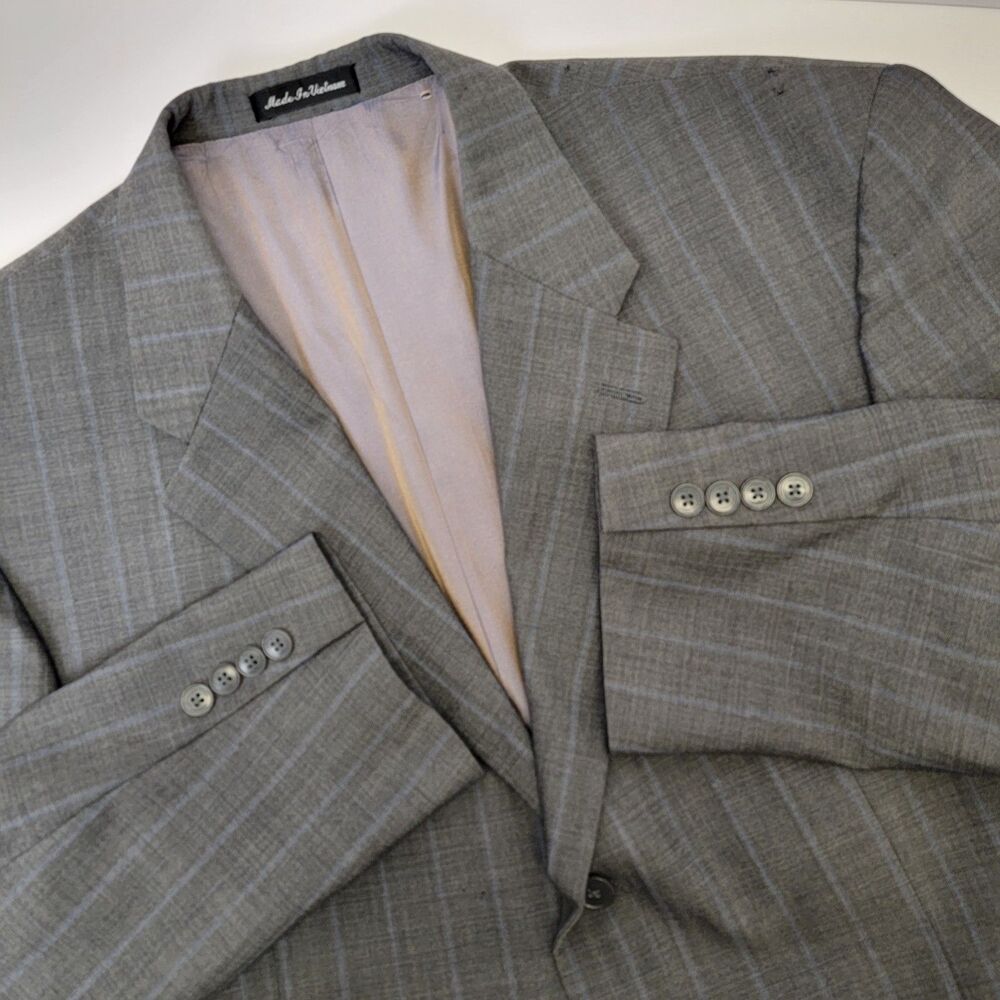 Perry Ellis Portfolio Mens Gray Silk/Wool/Cashmere Pinstripe Suit Blazer 44R